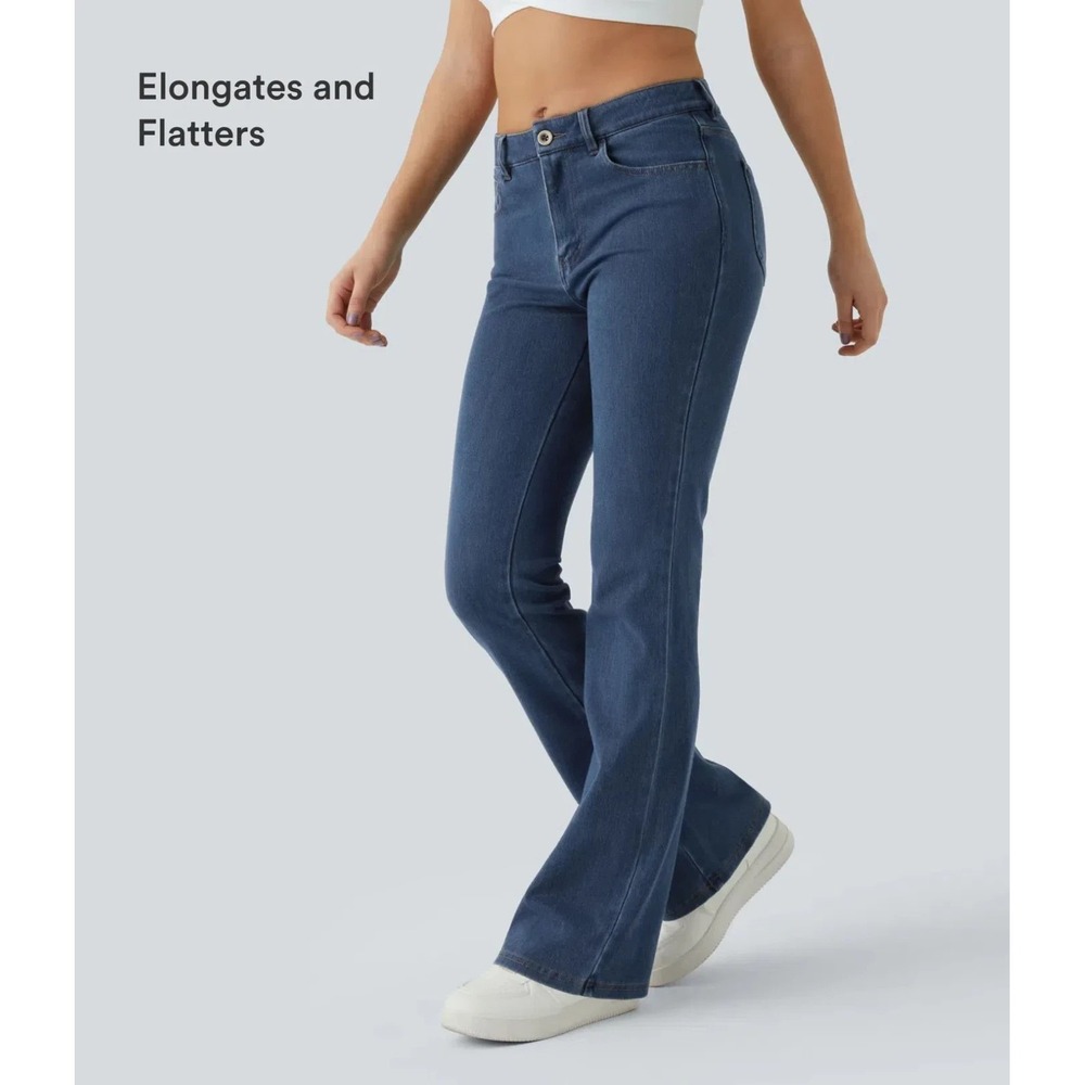 Halara Flex Denim Mid Rise Pockets Casual Bootcut Medium Wash Jeans Medium Reg